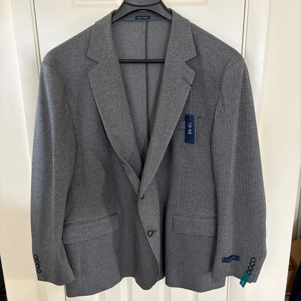 Stafford Big‎ & Tall Mens 58R Charcoal Herringbone Stretch Comfort Blazer Jacket